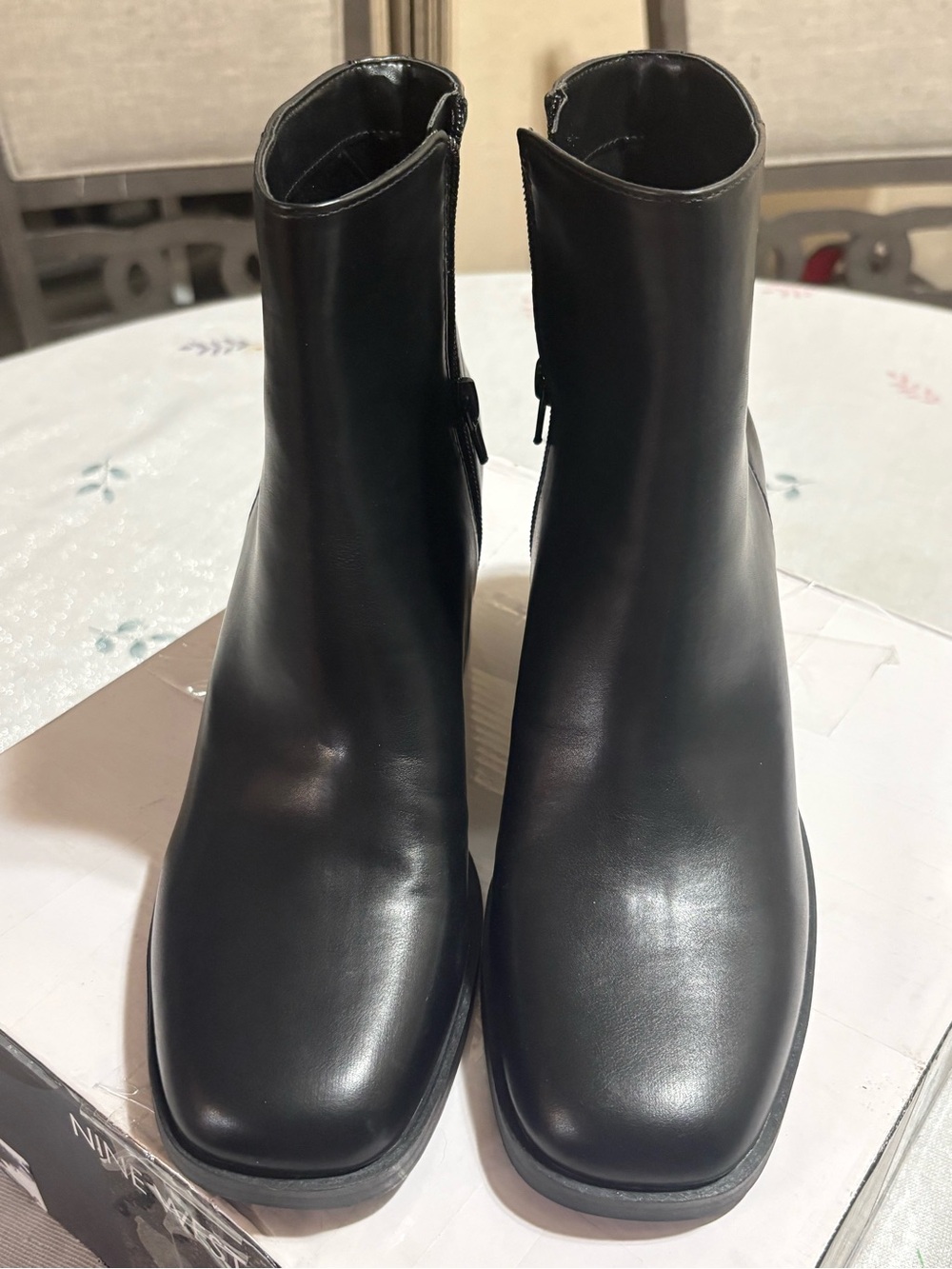 Michael Kors Black Leather Square-Toe Ankle Boots